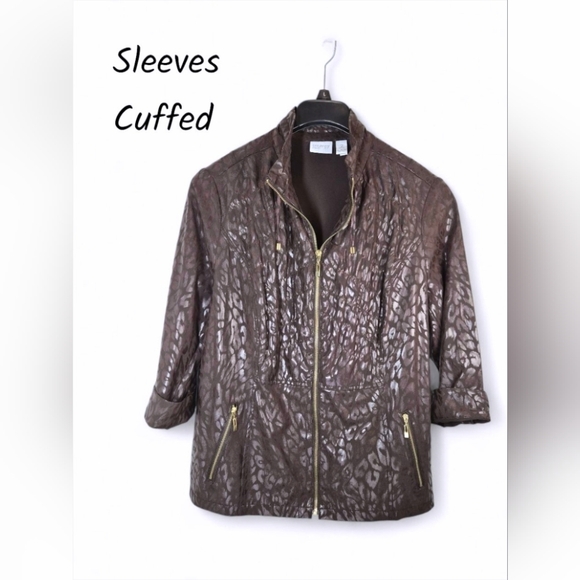 Chico’s Zenergy Neema Aria Animal Foil Jacket Chocolate Brown Size 2 (Large /12) - Picture 6 of 16